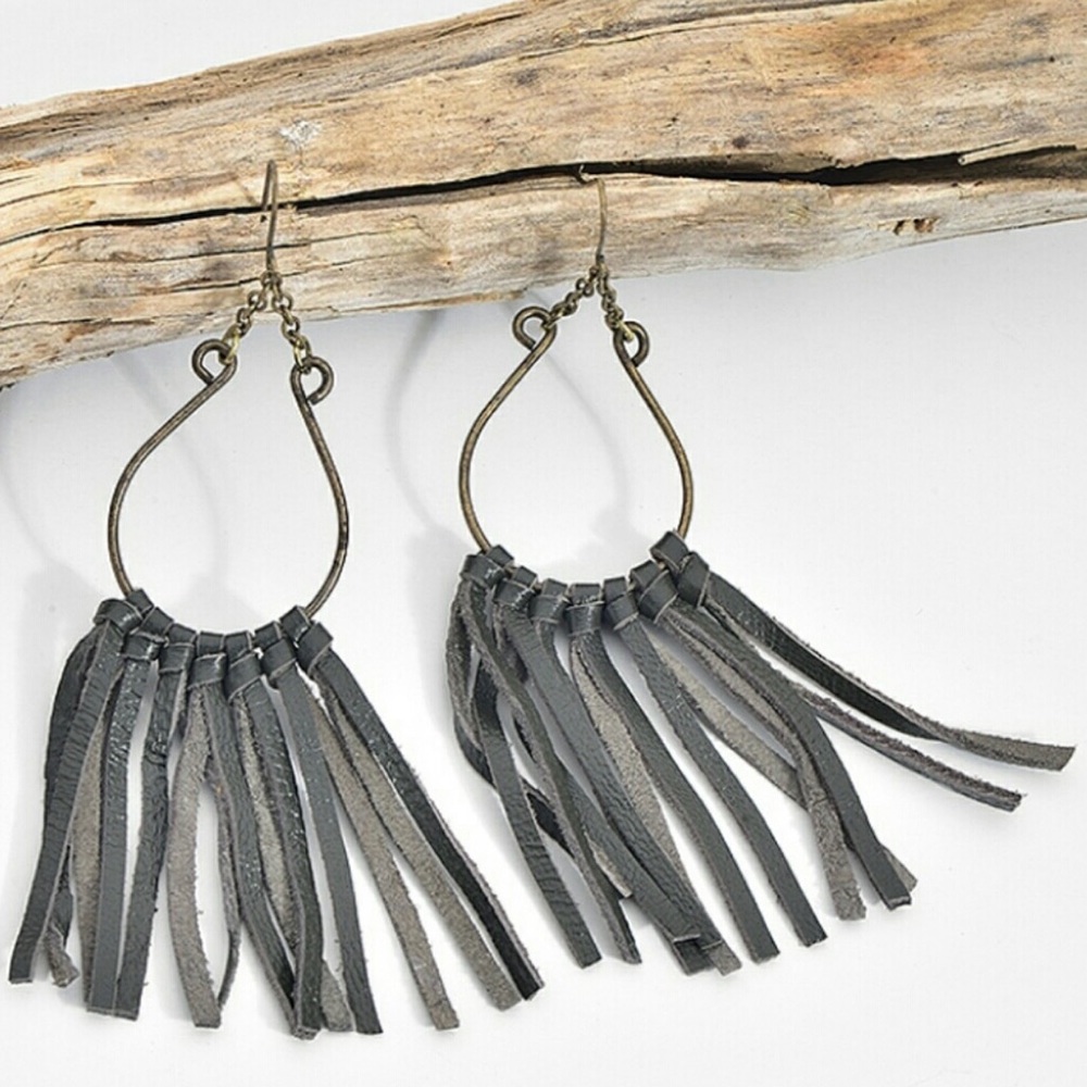 Artisan Leather Fringe Rustic Matte Earrings